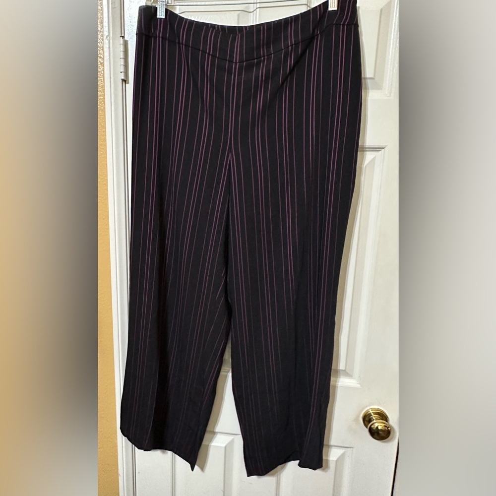 Bar III Black Wide-Leg Trousers with Pink Pinstripes